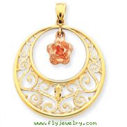 14K Two-Tone Gold Diamond Cut Rose Circle Pendant