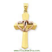 14K Two-Tone Gold Double Heart Cross Charm