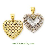 14K Two-Tone Gold Filigree & Basketweave Reversible Heart Pendant