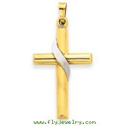 14K Two-tone Gold Hollow Cross Charm