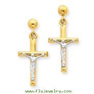 14K Two-Tone Gold Hollow Crucifix Earrings