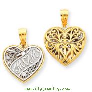 14K Two-Tone Gold Mini Reversible Mom Heart Pendant