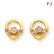 14K Two-tone Gold Polished & Diamond-Cut Satin Claddagh Post Earrings