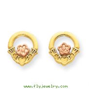 14K Two-tone Gold Polished & Diamond-Cut Satin Claddagh Post Earrings