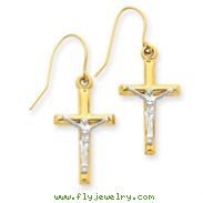 14K Two-Tone Gold Polished Crucifix Earrings