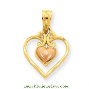 14K Two-Tone Gold Satin Diamond-Cut Fancy Double Heart Pendant