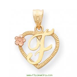 14k Two-Tone Initial F in Heart Charm