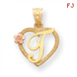 14k Two-Tone Initial T in Heart Charm
