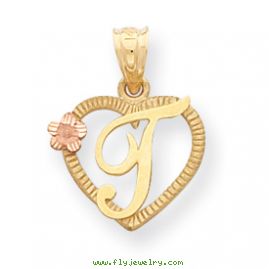 14k Two-Tone Initial T in Heart Charm