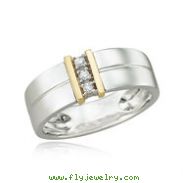 14K Two-Tone Men's Triple Diamond Line Wedding Band