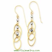 14k Two-tone Oval & Bead Dangle Earrings