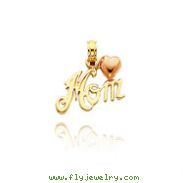 14K Two-Tone Polished "Mom" with Heart Pendant