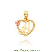 14K Two-Tone Script Initial "A" In Heart Pendant