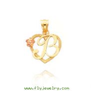 14K Two-Tone Script Initial "B" In Heart Pendant