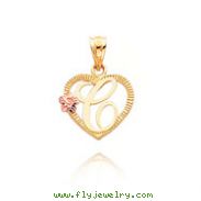 14K Two-Tone Script Initial "C" In Heart Pendant