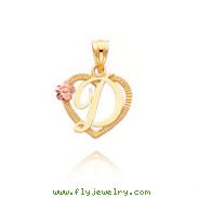 14K Two-Tone Script Initial "D" In Heart Pendant