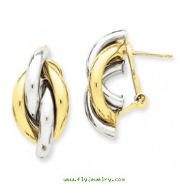 14k Two-tone Swirl Omega Back Post Earrings