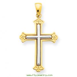 14K Two-tone White Cross in Budded Yellow Cross Frame Pendant