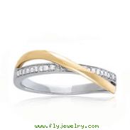 14K White & Yellow Gold Diamond Stackable Thin Twisted Designer Ring