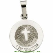 14K White 12.00 MM CONFIRMATION MEDAL W/CROSS Confirmation Medal W/cross