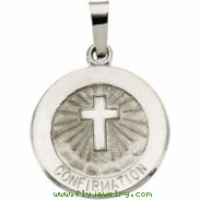 14K White 15.00 MM Confirmation Medal W/cross