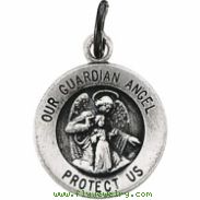 14K White 15.00 MM Guardian Angel Medal