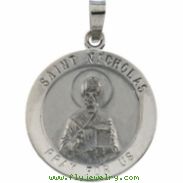 14K White 18.5 Rd St Nicholas Pend Medal