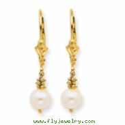 14K White Cultured Pearl Leverback Earrings