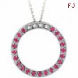 14K White Gold .04ct Diamond &.21ct Pink Sapphire Circle Pendant Necklace