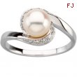 14K White Gold 07.00 Freshwater Cultured Pearl And Diamond Ring