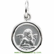 14K White Gold 12.00 Round Angel Pendant Medal