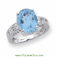 14k White Gold 12x10mm Oval Blue Topaz A Diamond ring