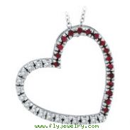14K White Gold .20ct Diamond & .20ct Pink Sapphire Slanted Heart Pendant Necklace