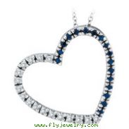 14K White Gold .20ct Diamond & .20ct Sapphire Slanted Heart Pendant Necklace