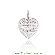 14K White Gold "Best  Aunt" Textured Heart Charm