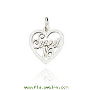 14K White Gold "Sweet 16" Heart Charm