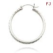 14K White Gold 2x25mm Diamond Cut Round Tube Hoops