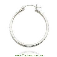 14K White Gold 2x25mm Diamond Cut Round Tube Hoops