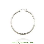 14K White Gold 2x35mm Diamond Cut Round Tube Hoops