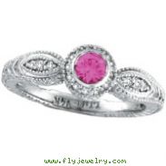 14K White Gold .30ct Pink Sapphire With .14ct Diamond Bezel Ring