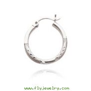 14K White Gold 3x15mm Satin & Diamond Cut Hoops