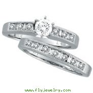 14K White Gold .40ct Center Diamond & .91ct Baguette & Round Diamond Bridal Ring Set H-I SI2