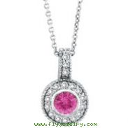14K White Gold .40ct Pink Sapphire & .22ct Diamond Pendant On Cable Chain Necklace