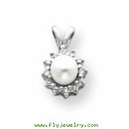 14k White Gold 4.5mm Pearl A Diamond pendant