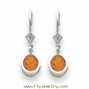 14k White Gold 6mm Citrine leverback earring