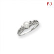 14k White Gold 6mm Pearl A Diamond ring