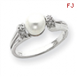 14k White Gold 6mm Pearl AA Diamond Ring