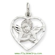 14K White Gold Angel in Heart Charm