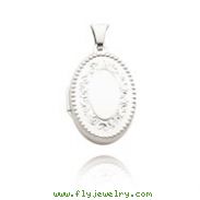 14K White Gold Beaded Edge Oval Locket