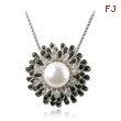 14K White Gold Black & White Diamond & Freshwater Pearl Burst Necklace